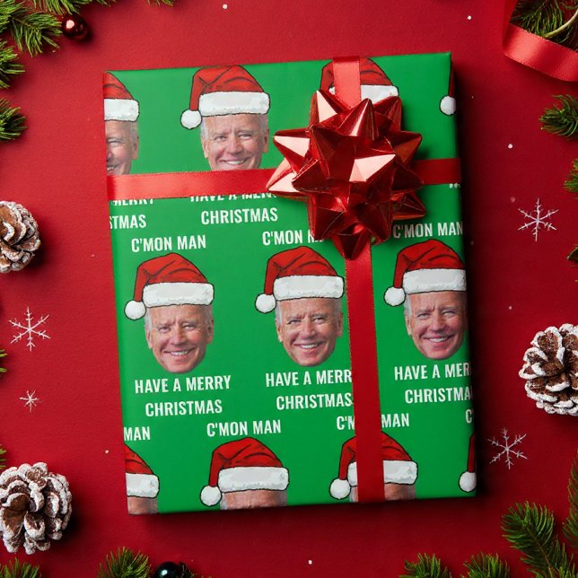 Joe Biden Weihnachtsmannmütze C'mon Man Green Chri Geschenkpapier (Von Creator hochgeladen)