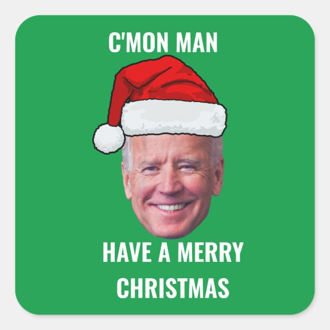 Joe Biden Weihnachtsmannmütze C'mon Man Green Chri Quadratischer Aufkleber (Vorderseite)