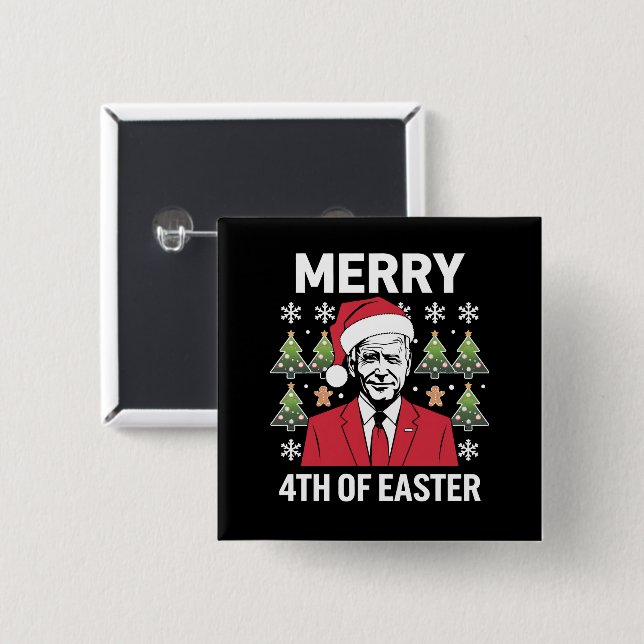 Joe Biden Weihnachtsmütze Frohe 4. Ostern  Button (Vorne & Hinten)
