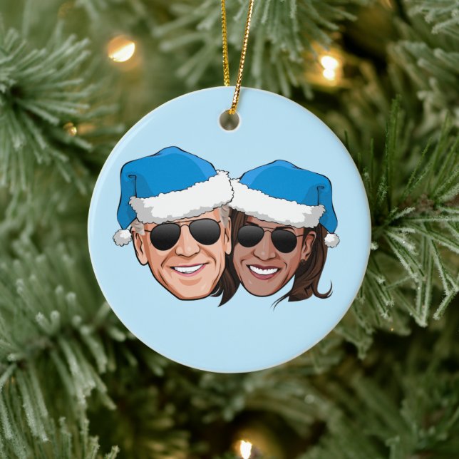 Joe und Kamala Blue Christmas Keramik Ornament (Baum)