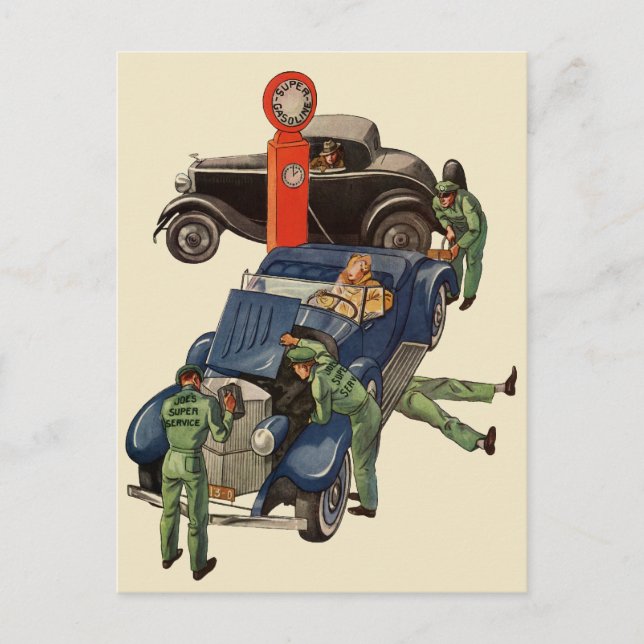 Joe's Full Service Gas Station, Vintages Geschäft Postkarte (Vorderseite)