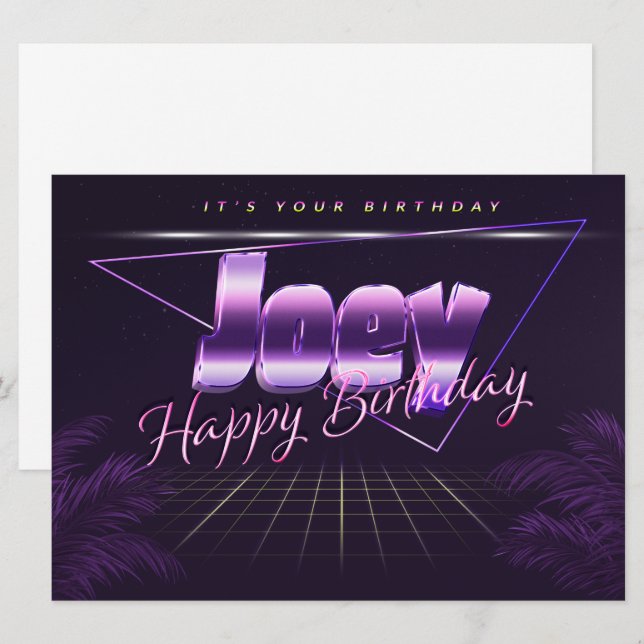 Joey Name Vorname lila retro Karte Geburtstag (Vorne/Hinten)