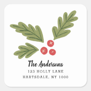 Joful Modern Fun Holiday Berry Weihnachtsansprache Quadratischer Aufkleber
