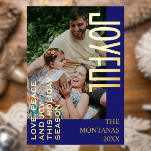 Joful Modern Holiday Family Foto Mitternacht Blue Folien Feiertagskarte