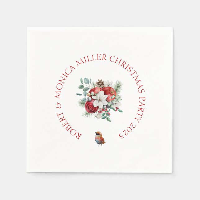 Joful Vibe Weihnachten Blume & rote Äpfel Bouquet Serviette (Vorderseite)