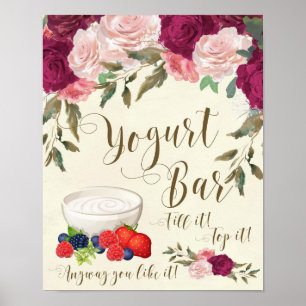 Jogurt Bar signieren Hochzeit Elfenbein Rosa Blüte Poster