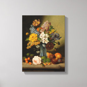 Johann Geor Seitz Blume in Blauer Vase und Obst Leinwanddruck