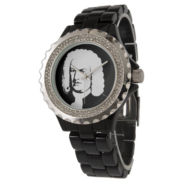 Johann Sebastian Bach abstrakt in Schwarz und weiß Armbanduhr (Schrägansicht)