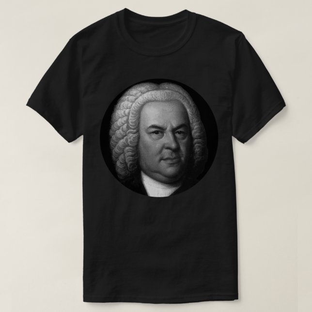 Johann Sebastian Bach Black und White Portrait Sti T-Shirt (Design vorne)