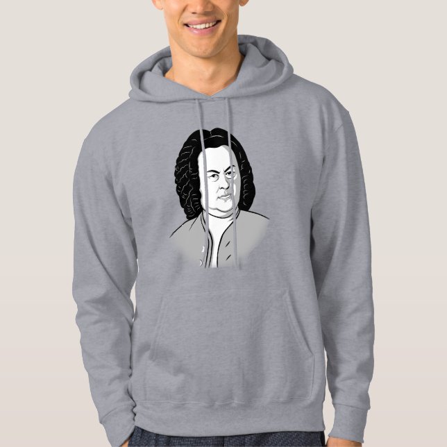 Johann Sebastian Bach Cartoon in schwarz weiß grau Hoodie (Vorderseite)