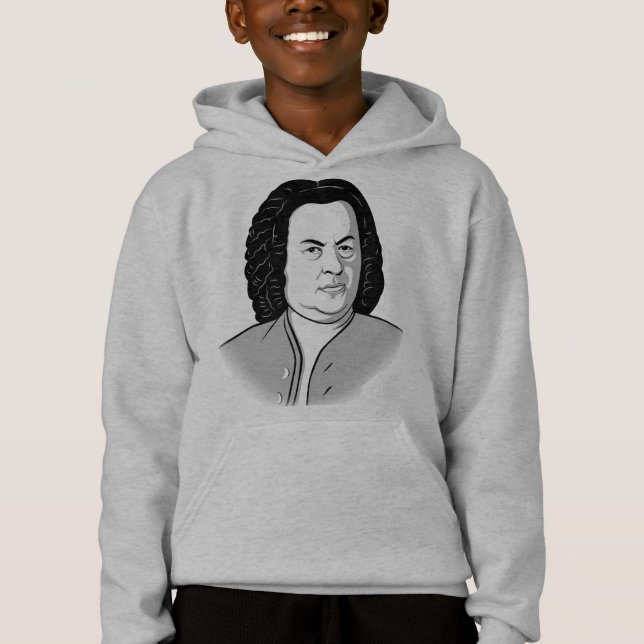 Johann Sebastian Bach Cartoon in schwarz weiß grau Hoodie (Vorderseite)