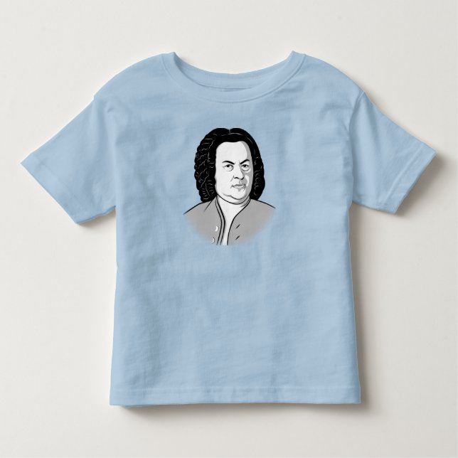 Johann Sebastian Bach Cartoon in schwarz weiß grau Kleinkind T-shirt (Vorderseite)