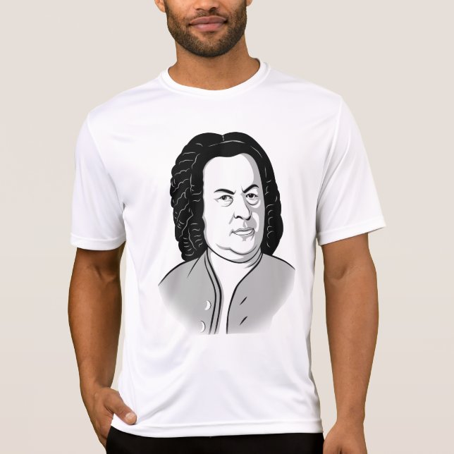 Johann Sebastian Bach Cartoon in schwarz weiß grau T-Shirt (Vorderseite)