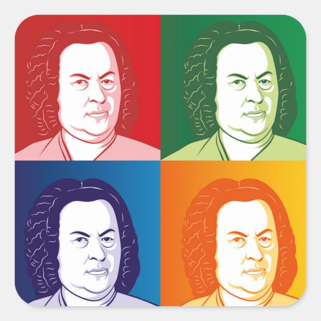 Johann Sebastian Bach im Cartoon Stil Quadratischer Aufkleber (Vorderseite)
