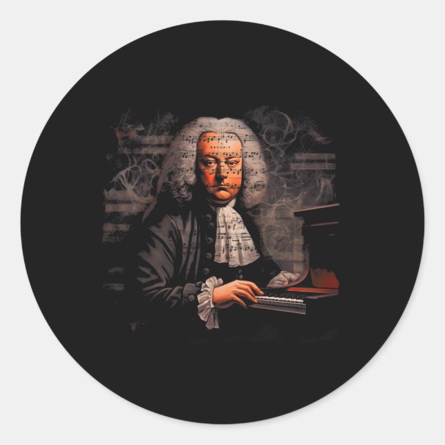 Johann Sebastian Bach Music Composer Piano Runder Aufkleber (Vorderseite)