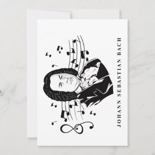 Johann Sebastian Bach Portrait and Bust with Notes Einladung