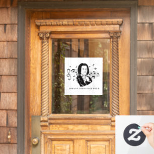 Johann Sebastian Bach Portrait and Bust with Notes Fensteraufkleber