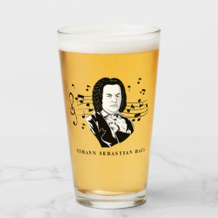 Johann Sebastian Bach Portrait and Bust with Notes Glas