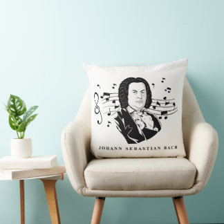 Johann Sebastian Bach Portrait and Bust with Notes Kissen
