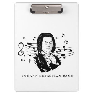 Johann Sebastian Bach Portrait and Bust with Notes Klemmbrett