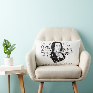 Johann Sebastian Bach Portrait and Bust with Notes Lendenkissen