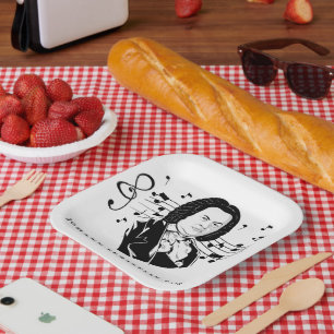 Johann Sebastian Bach Portrait and Bust with Notes Pappteller