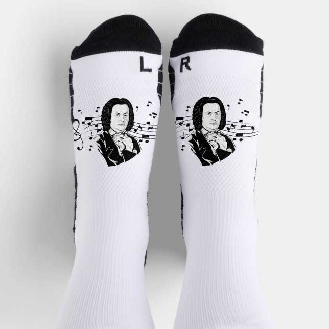 Johann Sebastian Bach Portrait and Bust with Notes Socken (Oben)