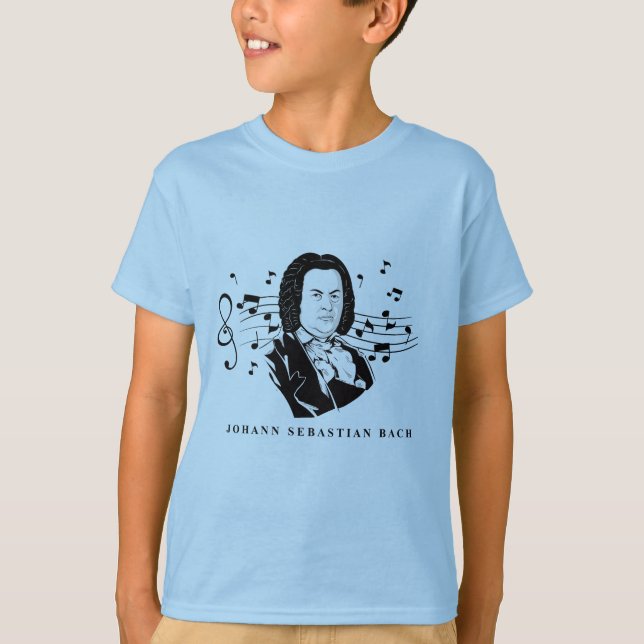 Johann Sebastian Bach Portrait and Bust with Notes T-Shirt (Vorderseite)