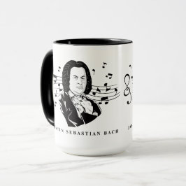 Johann Sebastian Bach Portrait and Bust with Notes Tasse