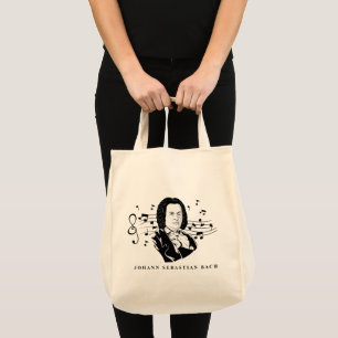 Johann Sebastian Bach Portrait and Bust with Notes Tragetasche