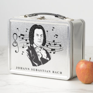 Johann Sebastian Bach Portrait / Büste mit Anmerku Metall Brotdose