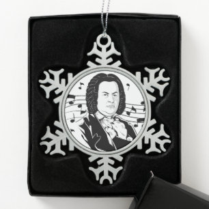 Johann Sebastian Bach Portrait / Büste mit Anmerku Schneeflocken Zinn-Ornament