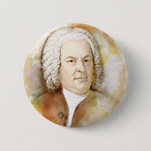 Johann Sebastian Bach Portrait in Beige Button