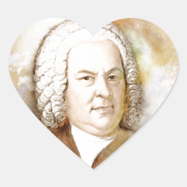 Johann Sebastian Bach Portrait in Beige Herz-Aufkleber (Vorderseite)