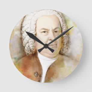 Johann Sebastian Bach Portrait in beige Runde Wanduhr