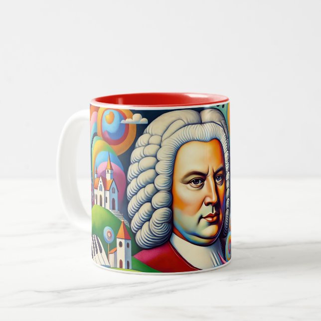 Johann Sebastian Bach: Portrait in einem modernen  Zweifarbige Tasse (Vorderseite Links)