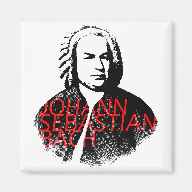 Johann Sebastian Bach Portrait und rote Briefe Magnet (Vorne)