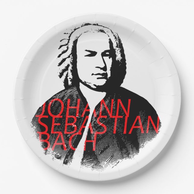 Johann Sebastian Bach Portrait und rote Briefe Pappteller (Vorderseite)