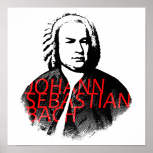 Johann Sebastian Bach Portrait und rote Briefe Poster