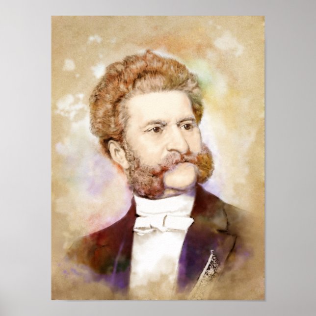 Johann Strauß (Sohn) Portrait im Aquarellstil Poster (Vorne)