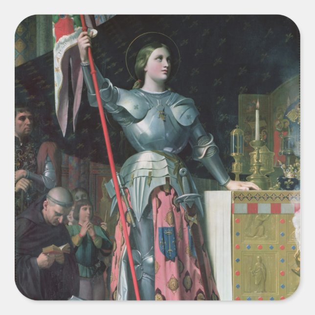 Johanna von Arc bei der Krönung von König Charles Quadratischer Aufkleber (Vorderseite)