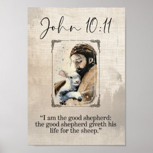 Johannes 10:11 Jesus mit Schafen Schrift Wandkunst Poster