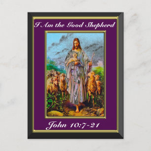 Johannes 10:7-21 Ich bin der gute Hirte Lila Rahme Postkarte