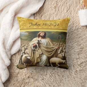 Johannes 10:7 Good Shepherd Gold Design Kissen