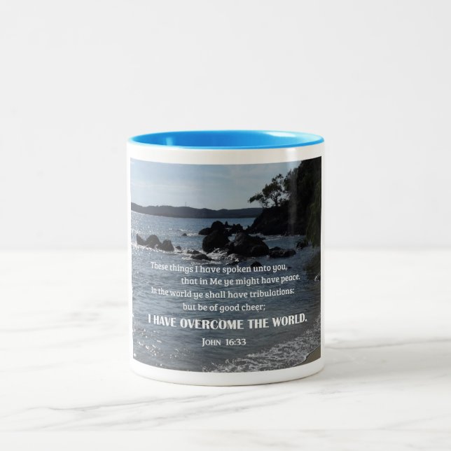 Johannes 16:33 Dies alles, was ich zu euch gesproc Zweifarbige Tasse (Mittel)