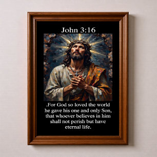 Johannes 3,16 Betender Jesus Dornenkrone Kreuz Poster