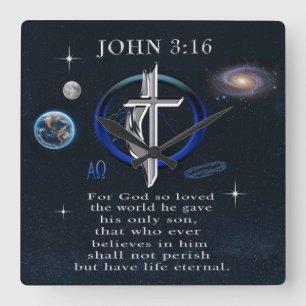 Johannes 3,16 Christ Quadratische Wanduhr