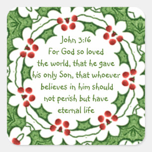 Johannes 3:16 Denn Gott liebte so die Welt Weihnac Quadratischer Aufkleber
