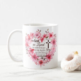 Johannes 3:16 Florales Herz Bibelvers Kaffeetasse