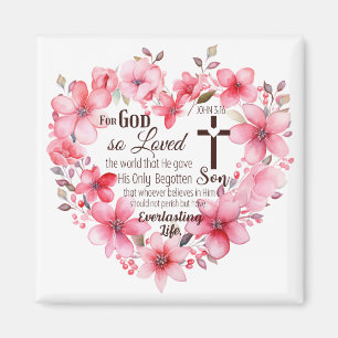 Johannes 3:16 Florales Herz Bibelvers Magnet
